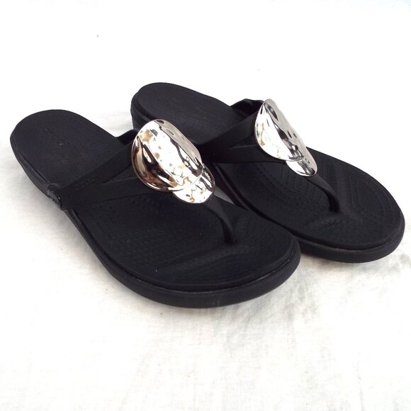 CROCS Shoes - CROCS Sanrah Liquid Split Toe Casual Slide in Gunmetal and Black Size 8 Wide
